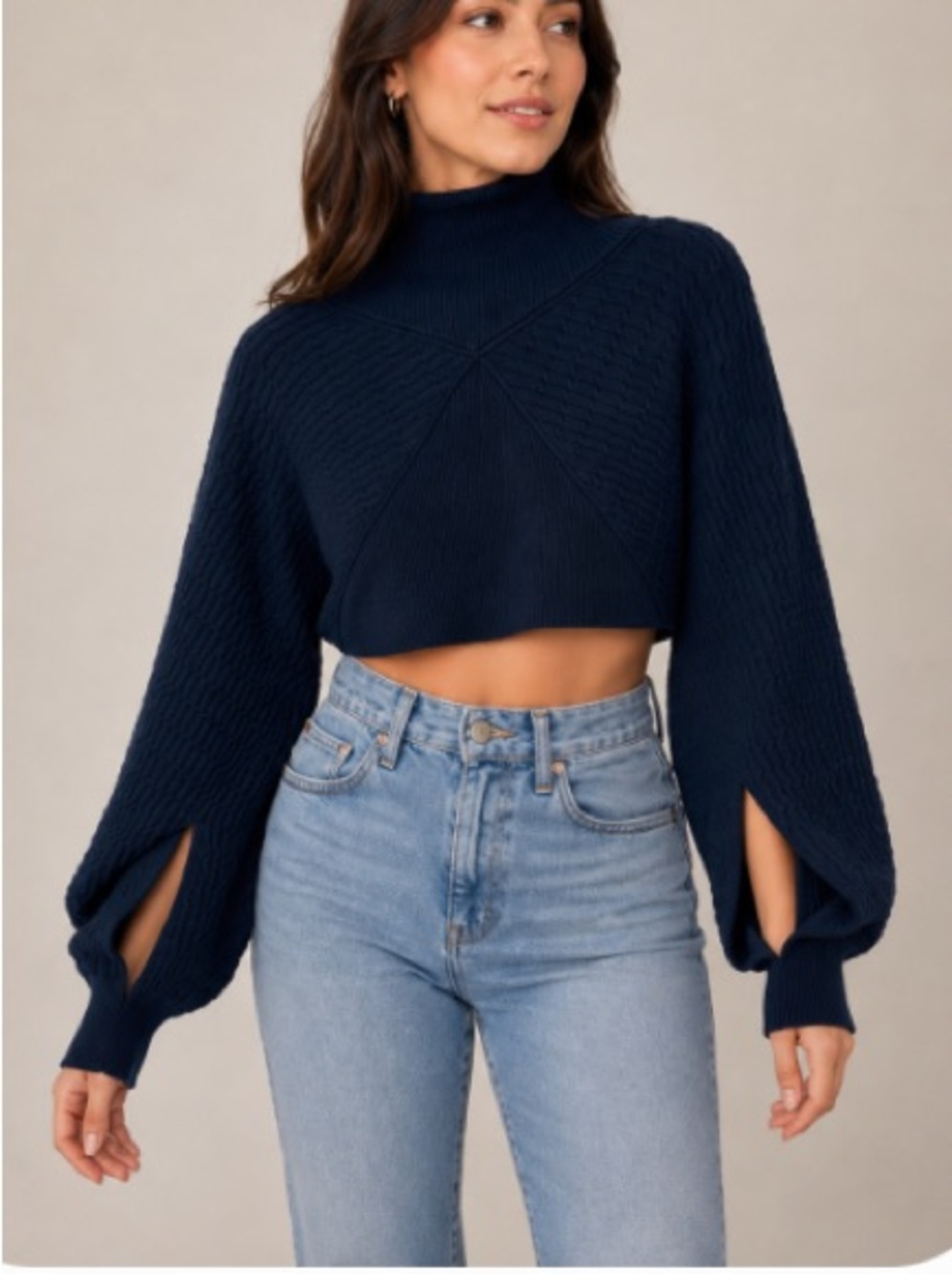 Knitss Cropped Textured Mock Neck Hudson Sweater Scarf